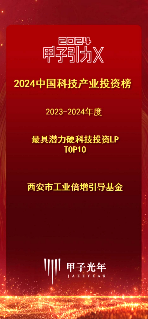 西安(ān)市工(gōng)業倍增引導基金榮登甲子光年2023-2024年度中(zhōng)國(guó)科(kē)技(jì )産(chǎn)業投資榜